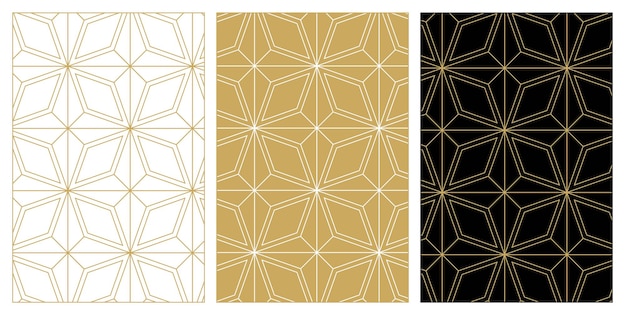 Conjunto de patrones con cruces rayas líneas fondo vectorial sin costuras oro blanco y adorno negro