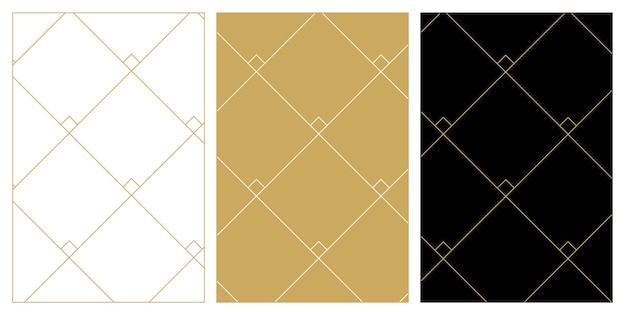 Conjunto de patrones con cruces rayas líneas fondo vectorial sin costuras oro blanco y adorno negro