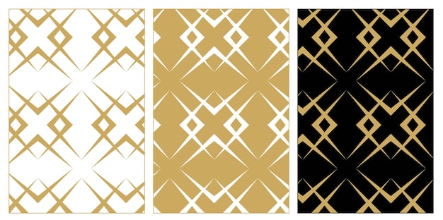 Conjunto de patrones con cruces rayas líneas fondo vectorial sin costuras oro blanco y adorno negro