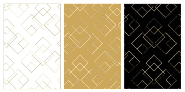 Conjunto de patrones con cruces rayas líneas fondo vectorial sin costuras oro blanco y adorno negro