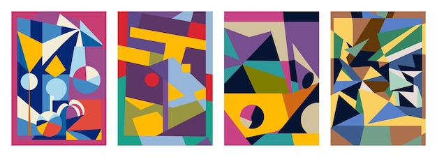 Vector conjunto de patrones de cuadrícula de geometría abstracta de tarjetas geométricas creativas