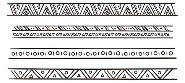 Vector conjunto de patrones decorativos tribales de borde horizontal boho