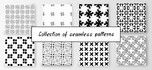 Conjunto de patrones dibujados a mano geométricos abstractos sin fisuras Fondo creativo moderno