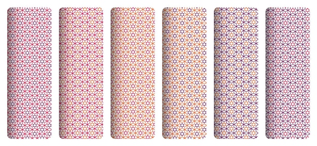 Un conjunto de patrones diferentes con un patrón de colores rosa y rojo.
