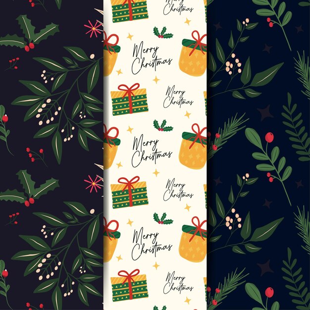 conjunto de patrones de diseño plano de navidad