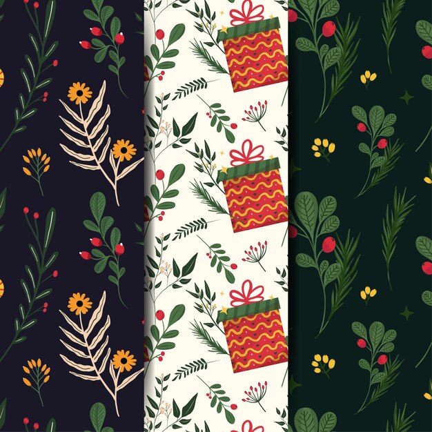 conjunto de patrones de diseño plano de navidad