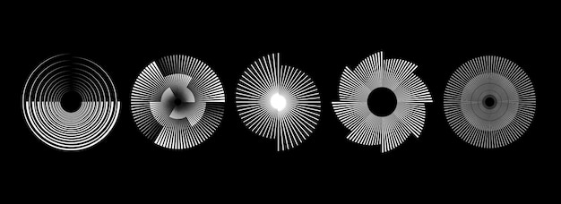 Conjunto de patrones espirales radiales blancos Colección de formas de líneas de velocidad de rotación circular Sonido de círculo giratorio