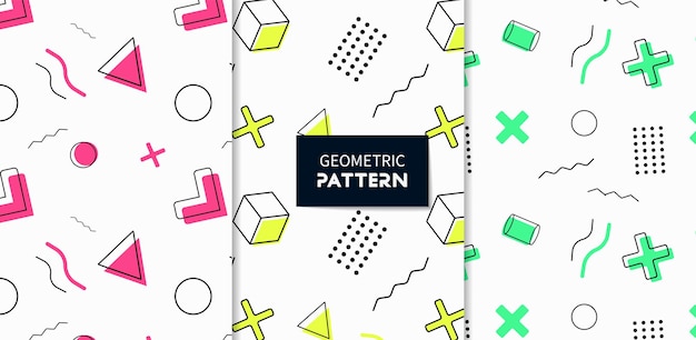 Conjunto de patrones en estilo memphis Patrones con elementos geométricos