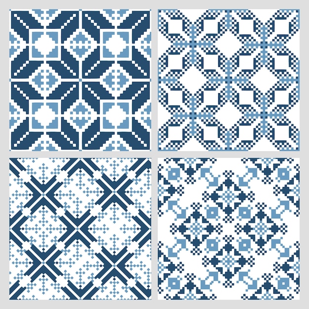 Vector conjunto de patrones étnicos sin costuras patrones geométricos abstractos de dos colores motivos étnicos estampado textil