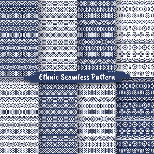 Conjunto de patrones étnicos sin fisuras en estilo nativo, diseño popular, patrón tribal, étnico decorativo