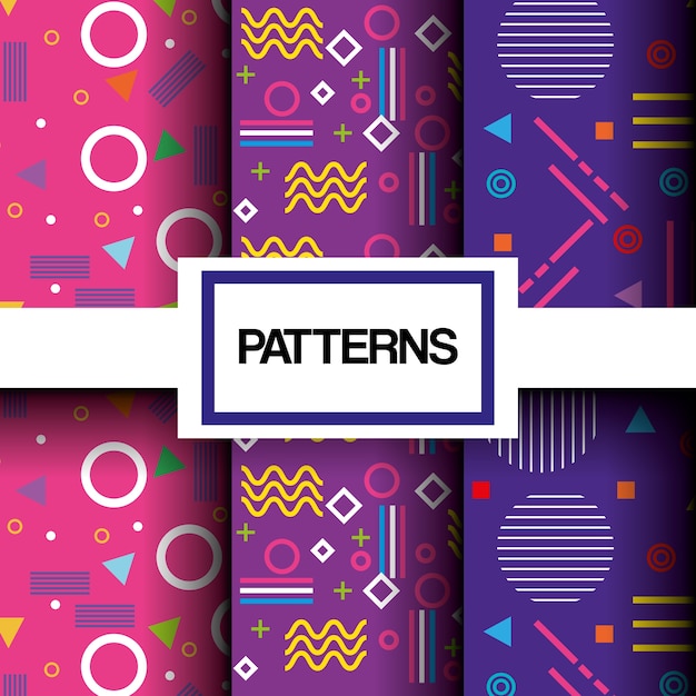 Vector conjunto de patrones de figuras y colores de líneas