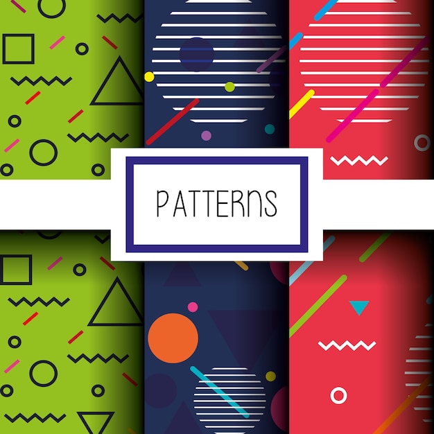 Vector conjunto de patrones de figuras y colores de líneas