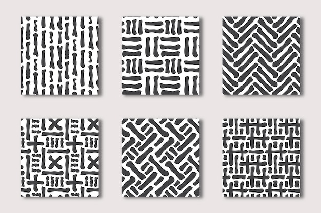 Conjunto de patrones sin fisuras abstractos estilo dibujado a mano