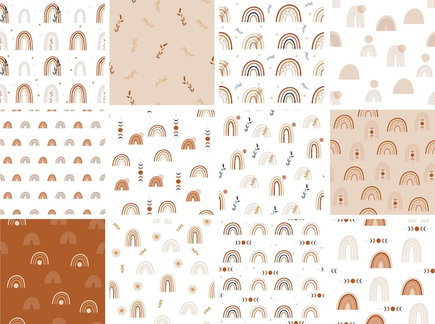 Conjunto de patrones sin fisuras de arco iris. Ilustración vectorial.