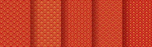 Conjunto de patrones sin fisuras chino tradicional adorno de lujo asiático dorado rojo