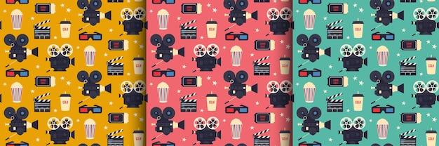 Vector conjunto de patrones sin fisuras de cine retro