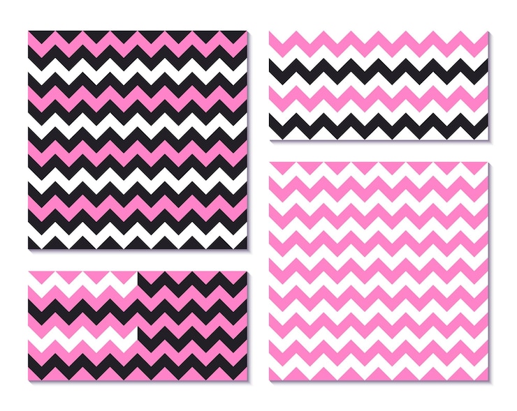 Vector conjunto de patrones sin fisuras de color rosa con rayas en zig zag