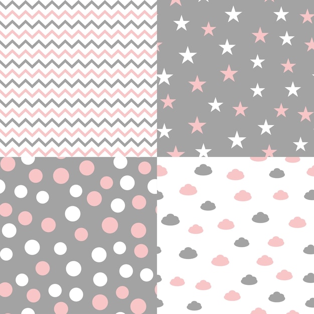 Conjunto de patrones sin fisuras en colores pastel para el diseño del bebé