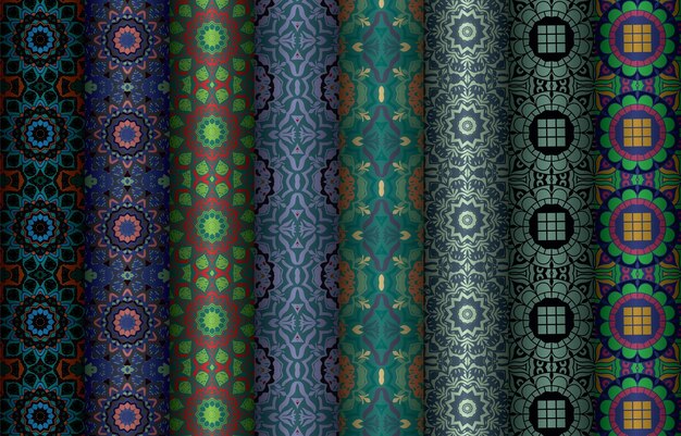 Un conjunto de patrones sin fisuras coloridos paquete de diseño de patrones repetidos geométricos sin fisuras abstractos