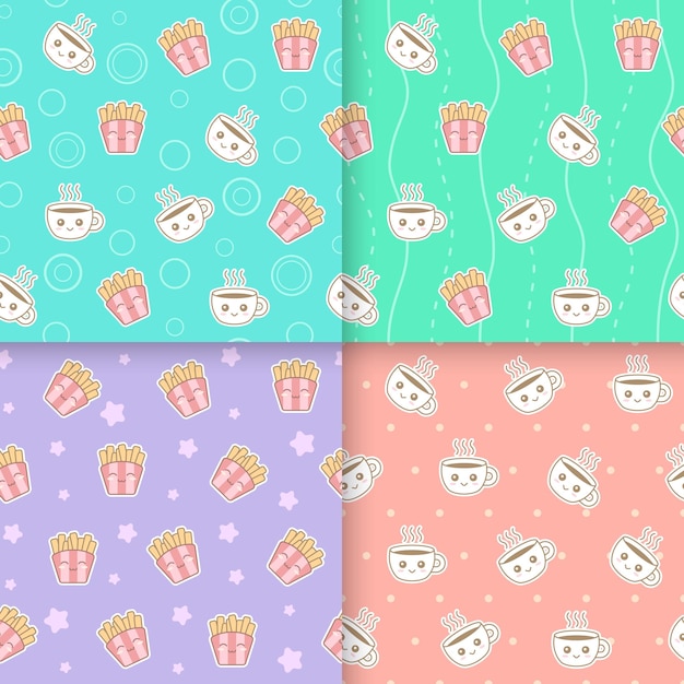 Conjunto de patrones sin fisuras de comida kawaii