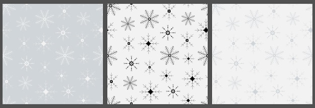 Vector conjunto de patrones sin fisuras de copos de nieve. fondos de invierno dibujados a mano. garabato, navidad, copos de nieve, vector
