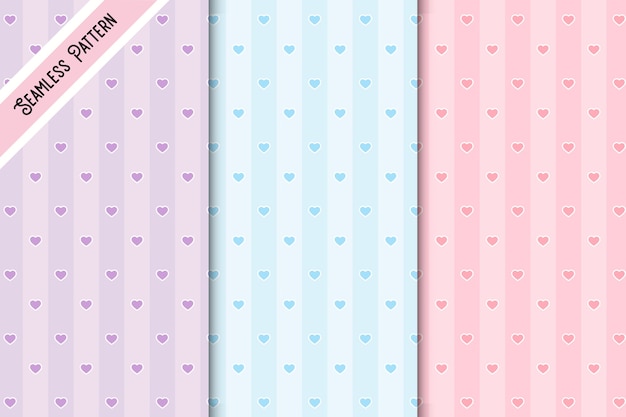 Conjunto de patrones sin fisuras de corazones de tres colores pastel