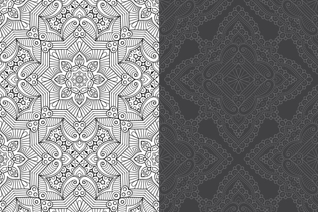 Conjunto de patrones sin fisuras de diseño de mandala ornamental de lujo.