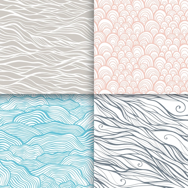 Conjunto de patrones sin fisuras de doodle dibujado a mano neutral