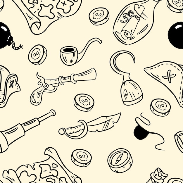 Conjunto de patrones sin fisuras de doodles pirata