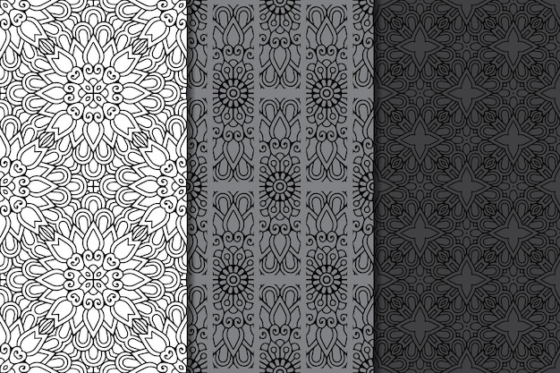 Conjunto de patrones sin fisuras elegantes ornamentales.