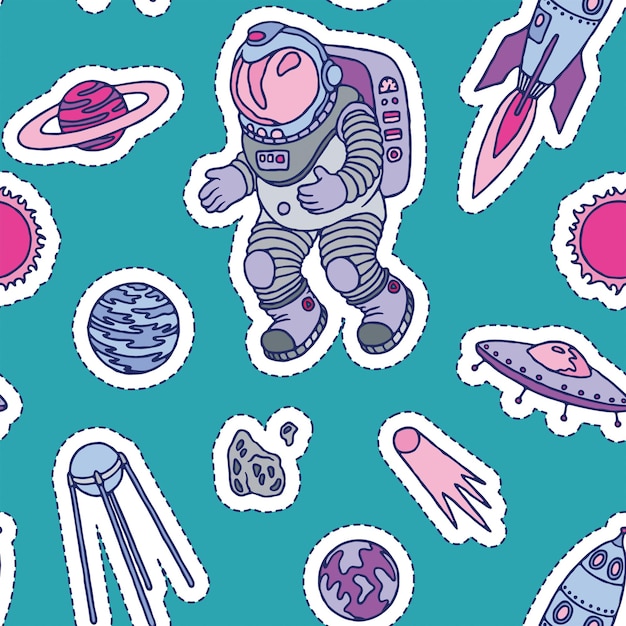 Conjunto de patrones sin fisuras de elementos cósmicos de la galaxia astronauta tierra satélite cometa planeta sol cohete