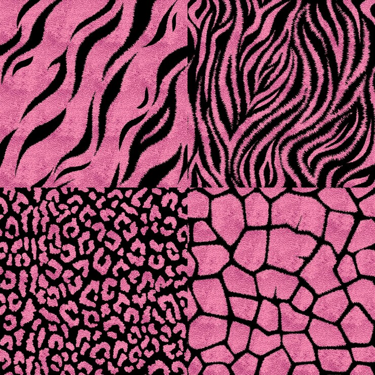 Vector conjunto de patrones sin fisuras con estampados de animales. ilustración de vector rosa metálico