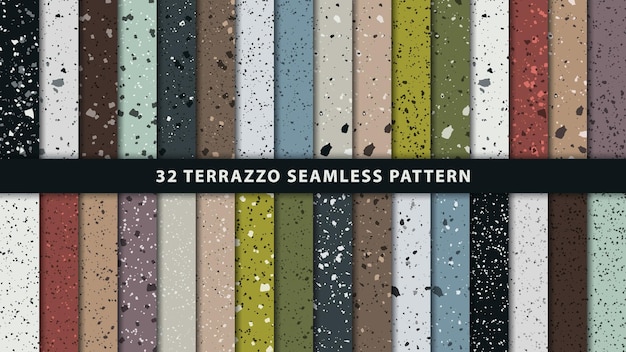 Conjunto de patrones sin fisuras de estilo terrazo. Vector premium