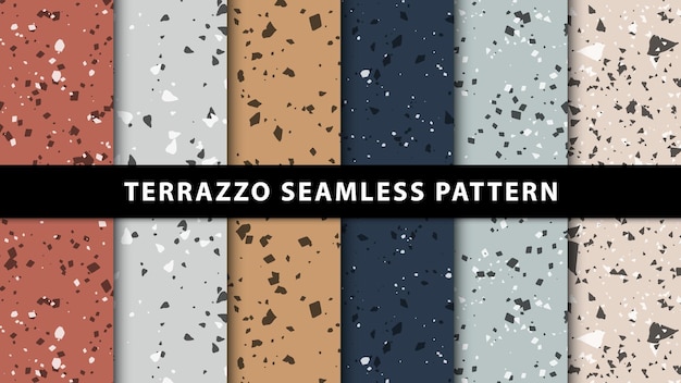 Conjunto de patrones sin fisuras de estilo terrazo. Vector premium