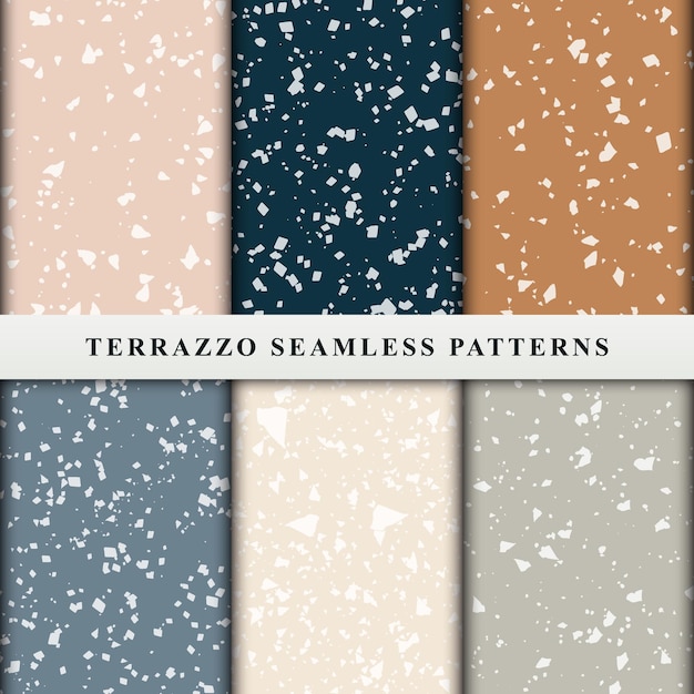 Conjunto de patrones sin fisuras de estilo terrazo. Vector premium