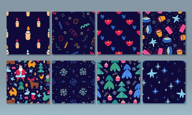 Conjunto de patrones sin fisuras feliz año nuevo feliz navidad ilustración ilustración de dibujos animados papel digital