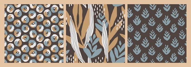 Conjunto de patrones sin fisuras florales abstractos artísticos