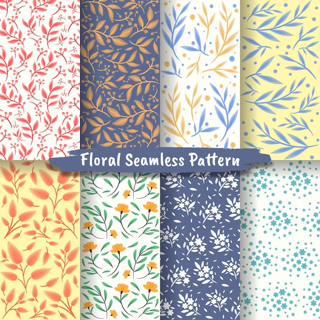 Conjunto de patrones sin fisuras florales abstractos, colección de patrones florales sin fisuras