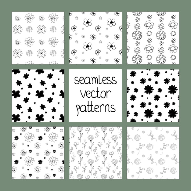 Conjunto de patrones sin fisuras florales dibujados a mano ilustración vectorial