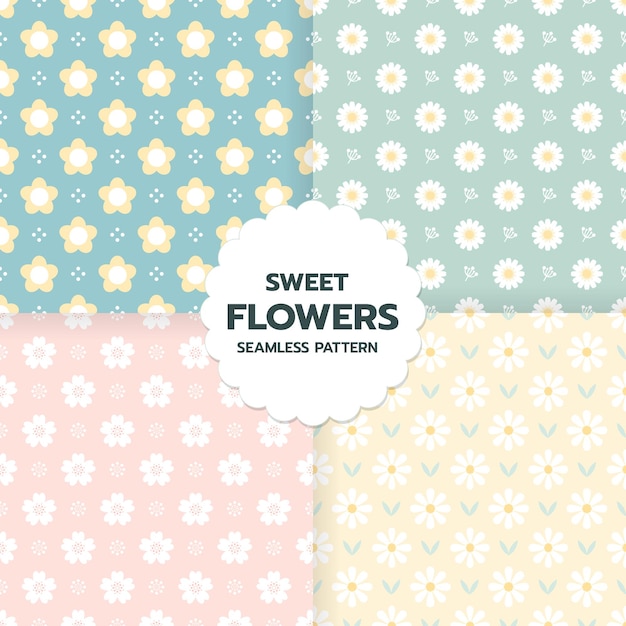 Conjunto de patrones sin fisuras de flores dulces en arte de estilo lindo