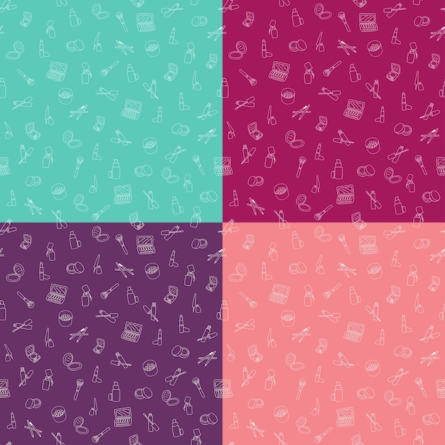 Conjunto de patrones sin fisuras con fondo de cosméticos de maquillaje