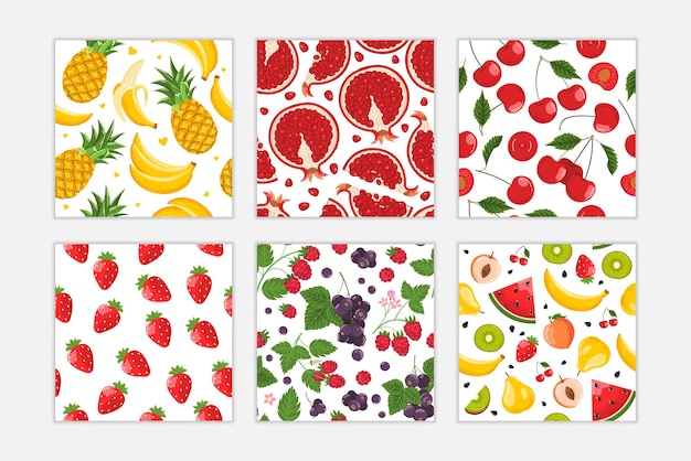 Conjunto de patrones sin fisuras de frutas modernas Perfecto para estampado textil de tela o envoltura Vector