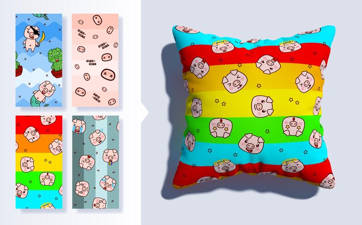 Vector conjunto de patrones sin fisuras kawaii con lindos cerdos