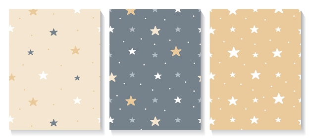 Conjunto de patrones sin fisuras con lindas estrellas. Ilustraciones vectoriales