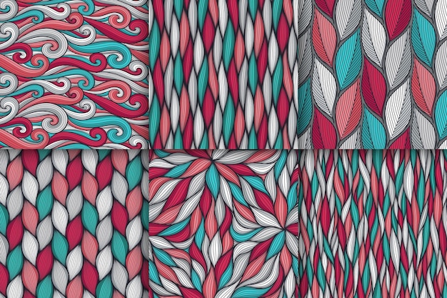 Conjunto de patrones sin fisuras de líneas onduladas abstractas Ilustración de vector orgánico floral