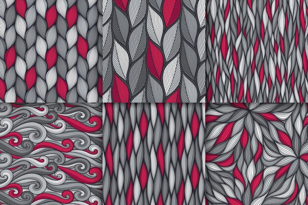Conjunto de patrones sin fisuras de líneas onduladas abstractas Ilustración de vector orgánico floral