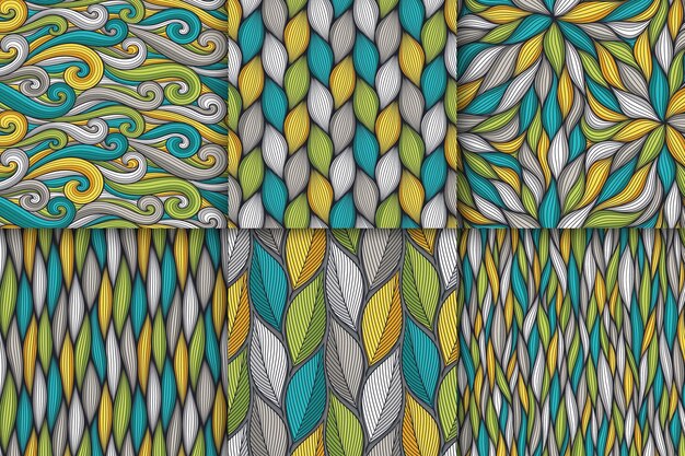 Conjunto de patrones sin fisuras de líneas onduladas abstractas Ilustración de vector orgánico floral
