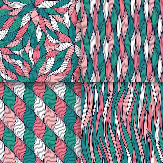 Conjunto de patrones sin fisuras de líneas onduladas abstractas Orgánico floral como ilustración vectorial Colorido brillante