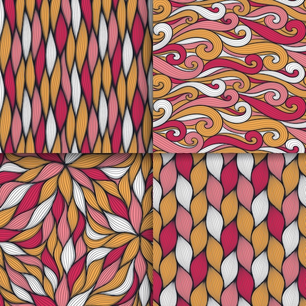 Conjunto de patrones sin fisuras de líneas onduladas abstractas Orgánico floral como ilustración vectorial Colorido brillante