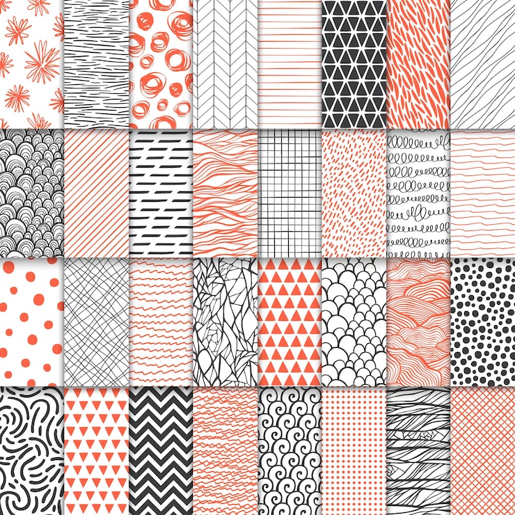 Vector conjunto de patrones sin fisuras minimalistas simples geométricos dibujados a mano abstractos